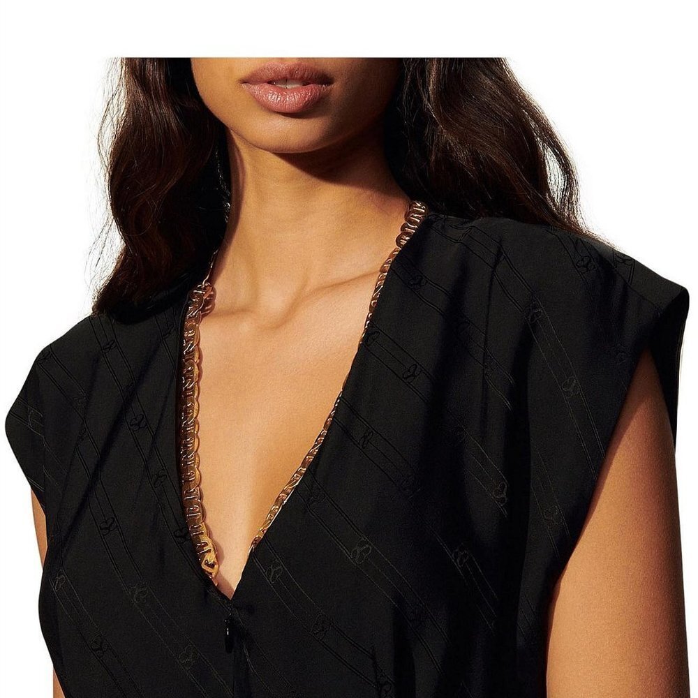 NEW SANDRO PARIS GAIA Wide Leg Jacquard Chain JUMPSUIT Black